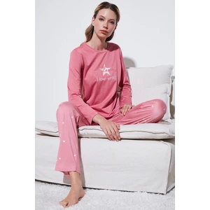 Regular Fit Desenli Bisiklet Yaka Pijama Takımı Bayan Pijama Takımı 65719102