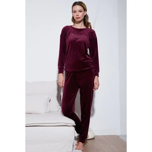 Standart Fit Bisiklet Yaka Yumuşak Kadife Pijama Takımı Bayan Pijama Takımı 6094202