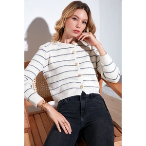 Standart Fit Çizgili Yumuşak Dokulu Crop Triko Hırka Bayan Hırka 4615551