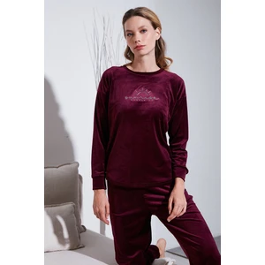 Standart Fit Bisiklet Yaka Yumuşak Kadife Pijama Takımı Bayan Pijama Takımı 6094201