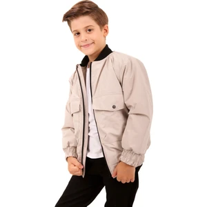Geniş Cep Detaylı Erkek Çocuk Bomber Ceket Bej