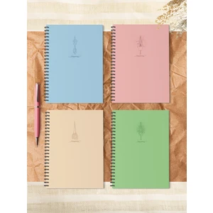 4'lü Spiralli Okul Defteri 60 Yaprak 4'lü Set - A5 Boy Kareli 15 x 21 cm Neon Set Defter