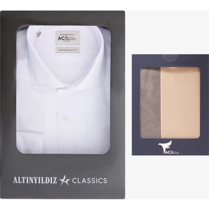Altınyıldız Classics Özel Hediye Kutulu Slim Fit Dar Kesim Pamuklu Gömlek-Cüzdan Set