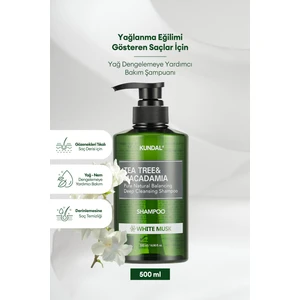 Sorunlu Saç Derisine Özel Şampuan KUNDAL Tea Tree& Macadamia Deep Cleansing Shampoo 500ml White Musk