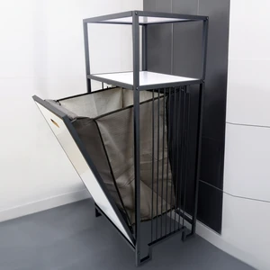 Metal Kirli Sepetli 2 Raflı Çok Amaçlı Banyo Düzenleyici Raf Organizer Siyah-Beyaz – MRS-010 C1-1-369