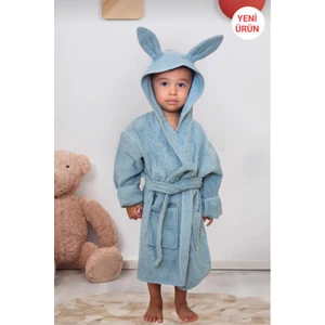 Pamuk Hanım %100 Pamuklu Yumuşacık Unisex Kız-Erkek Çocuk Havlu Bornoz Kulaklı Tavşan/denizyeşili