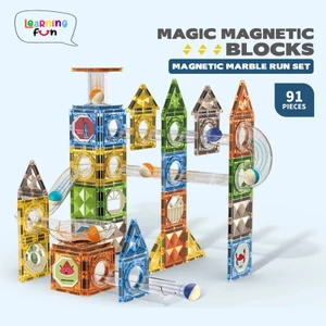 Learning Fun Manyetik Oyuncak Manyetik Blok Seti Stem Oyuncak 91 Parça - Diamond Marble Run Set Magic Magnetic Blocks