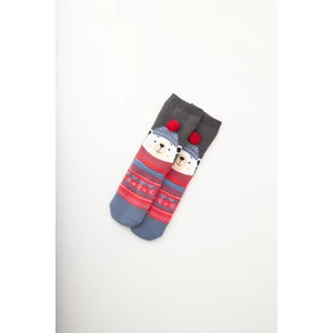 Katia & Bony Çocuk Ponpon Detaylı Ayıcıklı Yılbaşı Soket Çorap Gri Melanj