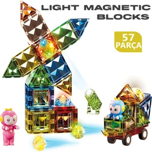 Learning Fun Işıklı Manyetik Oyuncak Manyetik Blok Seti Stem Oyuncak 57 Parça Light Diamond Magic Magnetic Blocks