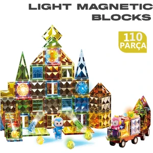 Learning Fun Işıklı Manyetik Oyuncak Manyetik Blok Seti Stem Oyuncak 110 Parça Light Diamond Magic Magnetic Blocks
