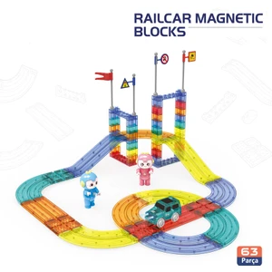 Learning Fun Railcar Manyetik Oyuncak Manyetik Blok Seti Stem Oyuncak 63 Parça Arabalı Railcar Magnetic Blocks