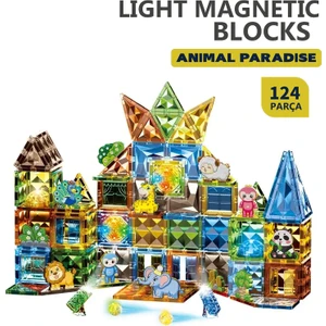 Learning Fun Manyetik Oyuncak Manyetik Blok Seti Stem Oyuncak Işıklı 124 Parça Light Diamond Magic Magnetic Blocks Animal Paradise