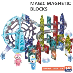 Learning Fun Manyetik Oyuncak Manyetik Blok Seti Stem Oyuncak 120 Parça Elektrikli Müzikli Işıklı Magic Magnetic Blocks
