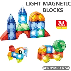 Learning Fun Manyetik Oyuncak Manyetik Blok Seti Stem Oyuncak 34 Parça Dıy Işıklı Manyetik Küpler