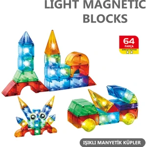 Learning Fun Manyetik Oyuncak Manyetik Blok Seti Stem Oyuncak 64 Parça Dıy Işıklı Manyetik Küpler