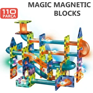 Learning Fun Manyetik Oyuncak Manyetik Blok Seti Stem Oyuncak 110 Parça - Işıklı Marble Run Set Magic Magnetic Blocks