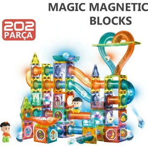 Learning Fun Manyetik Oyuncak Manyetik Blok Seti Stem Oyuncak 202 Parça - Işıklı Marble Run Set Magic Magnetic Blocks