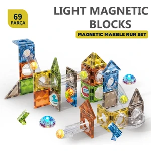 Learning Fun Manyetik Oyuncak Manyetik Blok Seti Stem Oyuncak 69 Parça - Işıklı Marble Run Set Magic Magnetic Blocks