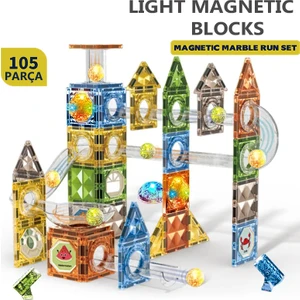 Learning Fun Manyetik Oyuncak Manyetik Blok Seti Stem Oyuncak 105 Parça - Işıklı Marble Run Set Magic Magnetic Blocks