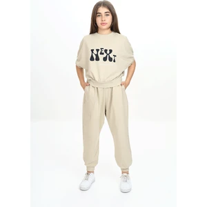 Kız Çocuk Bisiklet Yaka Baskılı Kısa Kollu Eşofman Takımı