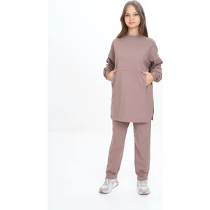 HayKids Kız Çocuk İki İp Kumaş Yarım Balıkçı Yaka Uzun Kol Eşofman Takımı