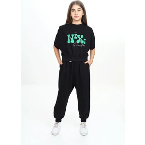 Kız Çocuk Bisiklet Yaka Baskılı Kısa Kollu Eşofman Takımı