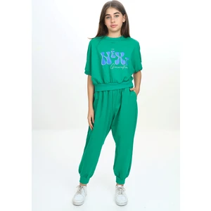 Kız Çocuk Bisiklet Yaka Baskılı Kısa Kollu Eşofman Takımı