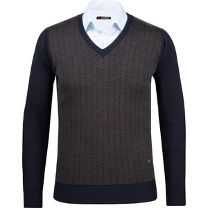 Çizgi Triko Erkek V Yaka Triko Kazak Desenli Kol ve Bel Lastikli Çelik Örgü Klasik Kalıp - 5007D