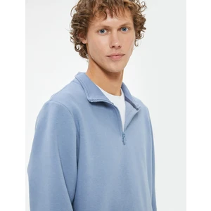 Yarım Fermuarlı Yaka Sweatshirt Uzun Kollu Şardonlu Pamuk Karışımlı