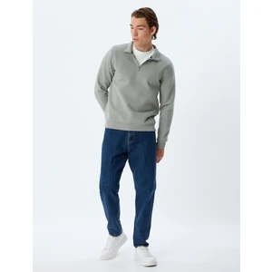 Yarım Fermuarlı Yaka Sweatshirt Uzun Kollu Şardonlu Pamuk Karışımlı