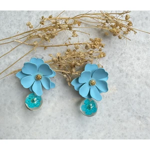 Mavi Çiçekli Sallantılı Küpe