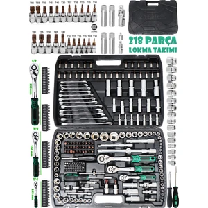 218 Parça Lokma Seti: Tam Profesyonel 72 Diş Eğik Cırcır, Oto Tamirci Full Set 1/2-1/4-3/8