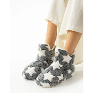 Duccia Kaydırmaz Taban Yumuşak Podufuk Peluş Yıldız Desenli Kadın Panduf Ev Botu