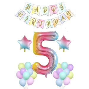 Balon Diyarı Gökkuşağı Konsepti 5 Yaş Doğum Günü Parti Kutlama Seti + balon zinciri + balon bandı