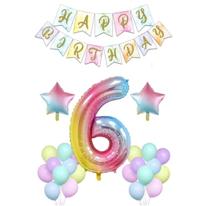 Balon Diyarı Gökkuşağı Konsepti 6 Yaş Doğum Günü Parti Kutlama Seti + balon zinciri + balon bandı