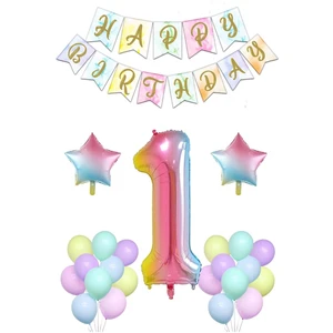 Balon Diyarı Gökkuşağı Konsepti 1 Yaş Doğum Günü Parti Kutlama Set+ balon zinciri + balon bandı