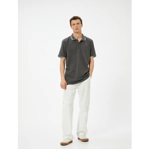 Polo Yaka Tişört Slim Fit Düğmeli Kısa Kollu Biyeli