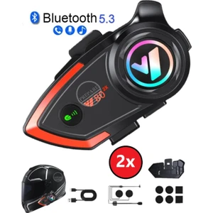 500 Mt Intercom 2 Eşleşmeli Kask Kulaklık Y-80PR Su Geçirmez Bluetooth Motosiklet Intercom Kulaklık