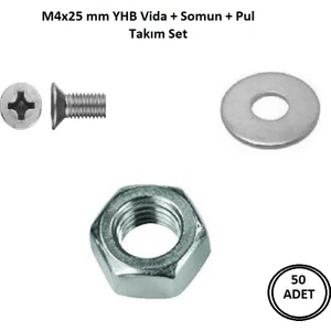 İlta Life M4 x 25 mm Vida + Somun + Pul Matkap Uçlu Yhb Vida Set 50 Adet
