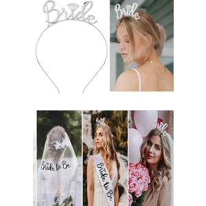 Parti Furyası 1 Adet Bekarlığa Veda Metal Nedime Taçı Gümüş Gri Parlak Bride To Be Taç