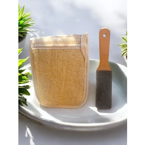 Aslancan Natural Shop Ahşap Saplı Topuk Törpüsü Ve Kabak Lifi Vücut Kese Set