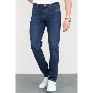 Hlt Jeans Collezıone Keven Koyu Mavi Taşlamalı Slim Fit Kot Pantolon