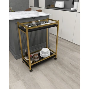 Hnc Home Gold Metal Servis Sehpası Servis Arabası Yan Sehpa Kenar Sehpa Tekerlekli Sunum Arabası Şaraplık