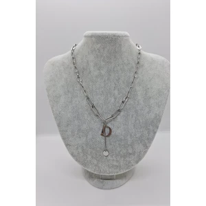 Stainless Steel Çelik Ataş D Kolye Gümüş