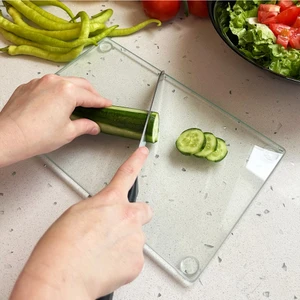 Safir Glas Saydam Lüks Cam Kesme Tahtası - Cam Kesme Tablası Temperli