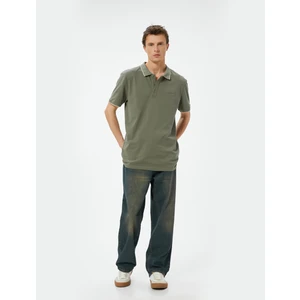 Polo Yaka Tişört Slim Fit Düğmeli Kısa Kollu Biyeli