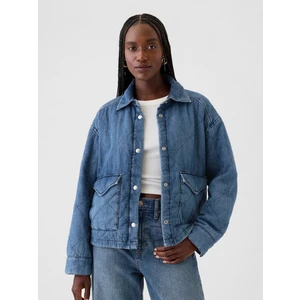 Kadın Mavi Yastıklı Denim Gömlek Ceket