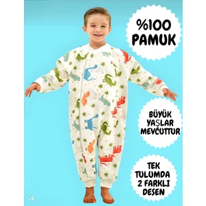 Mini Kiti Elyafsız Kışlık Uzun Kol Çift Kat %100 Pamuk Pazen Dinozorlu Cocuk Bebek Uyku Tulumu