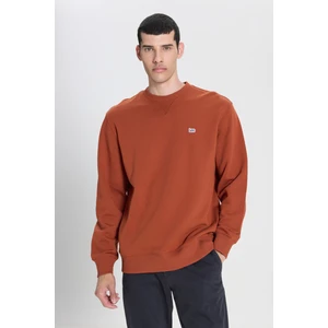 Regular Fit Normal Kesim %100 Pamuk Bisiklet Yaka İçi Polarlı Bordo Sweatshirt