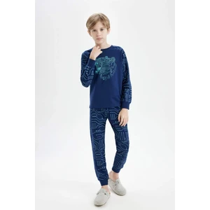 Erkek Çocuk Pijama Takımı Bisiklet Yaka Baskılı Uzun Kollu Üst Uzun Alt T5294A624WN